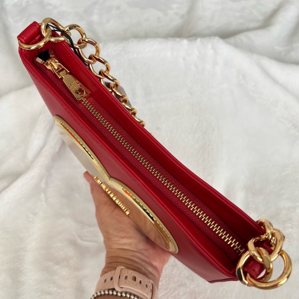 LOVE MOSCHINO Red with Gold Heart Zippered Vegan Leather Handbag/Crossbody--NWT - Picture 8 of 16